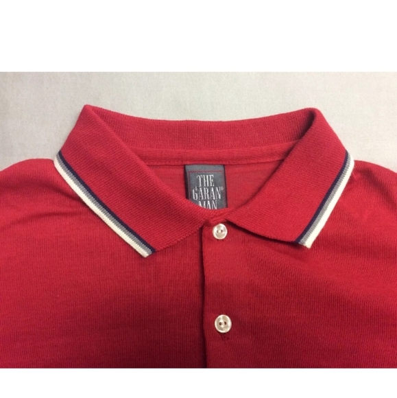 VINTAGE 80S THE GARAN MAN RED STRIPED POLO GOLF SHIRT MENS LARGE MADE IN USA - Picture 7 of 10